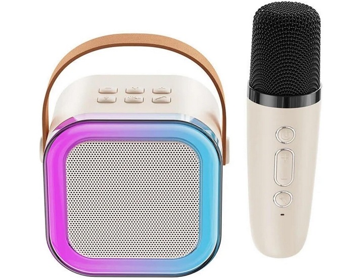 ZESTAW KARAOKE PRZENOŚNY GŁOŚNIK +2 MIKROFONY ŚWIECĄCY EFEKTY DŹWIĘKOWE USB