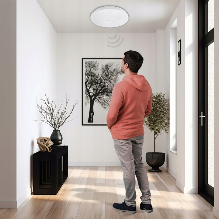 Plafon LED Lampa Sufitowa Z Czujnikiem Ruchu i Zmierzchu 2xE27 PIR