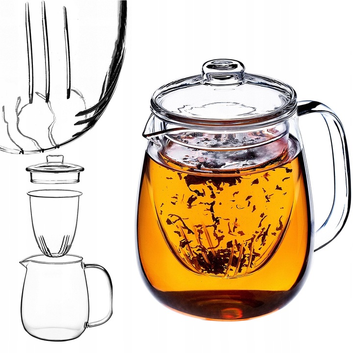 DZBANEK SZKLANY DO HERBATY 600ml WKŁAD Z ZAPARZACZEM ZAPARZACZ ZIÓŁ