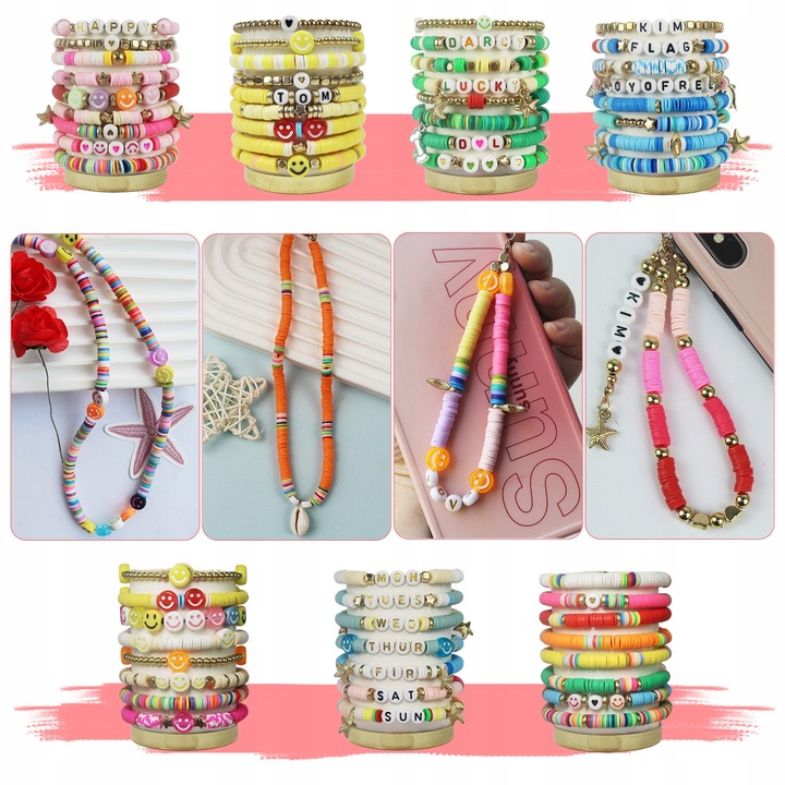 ZESTAW KORALIKÓW DO ROBIENIA BRANSOLETEK BIŻUTERII CHARMSY SERDUSZKA LITERY