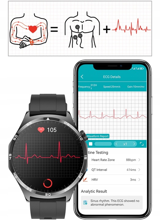 SMARTWATCH ZEGAREK MĘSKI Z EKG POMIAR CUKRU PULS CIŚNIENIE ROZMOWY MENU PL