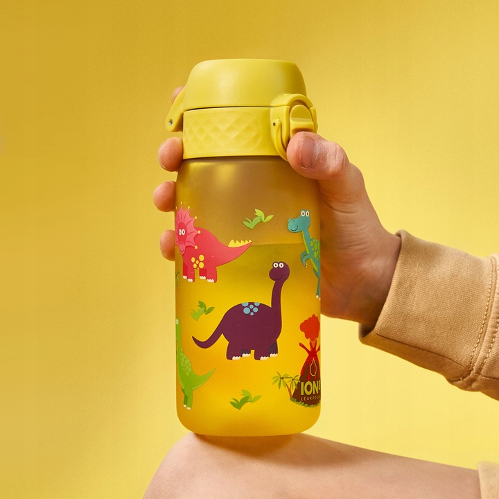 Bidon na wodę chłopięcy sportowy żółty twardy ustnik Dinozaury ION8 0,35 l