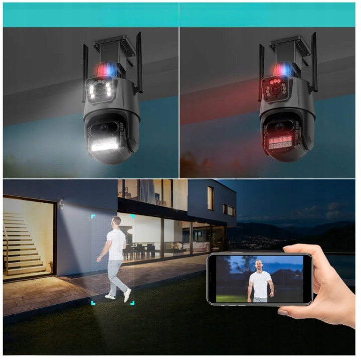 PODWÓJNA KAMERA ZEWNĘTRZNA OBROTOWA ALARM 8MP WIFI 3w1 2 OBIEKTYWY ICSEE