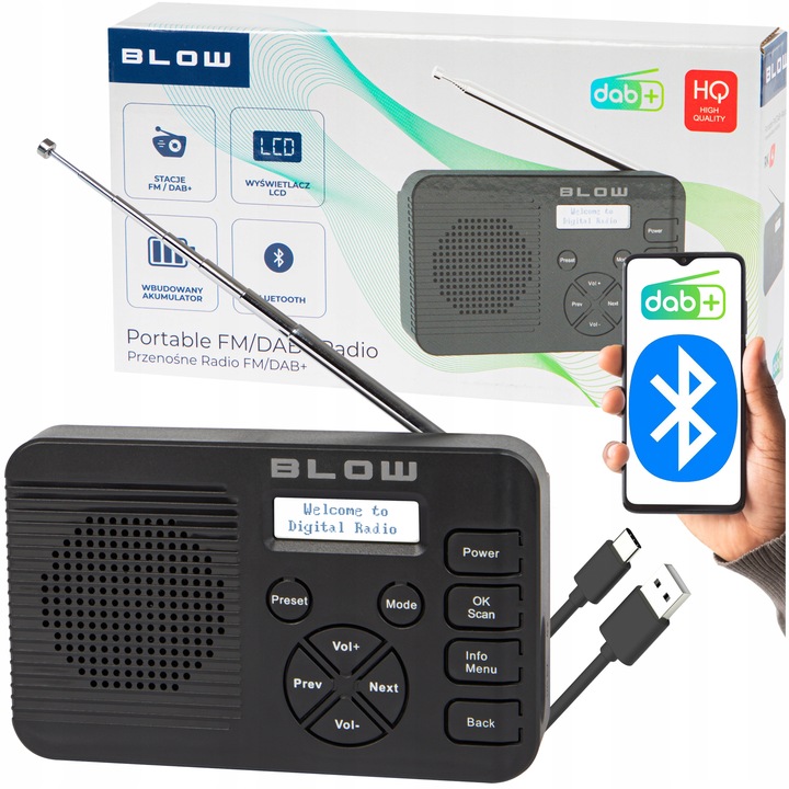 RADIO CYFROWE KUCHENNE BUDOWLANE PRZENOŚNE LCD BLUETOOTH DAB+ FM AUX