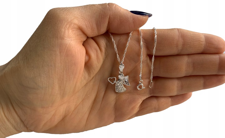 SREBRNY ŁAŃCUSZEK KOMUNIJNY I MEDALIK ANIOŁEK NA PREZENT DLA DZIEWCZYNKI