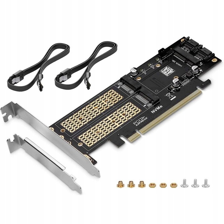 Adapter 3x dysk M.2: SATA + NVMe + mSATA PCI-e x16