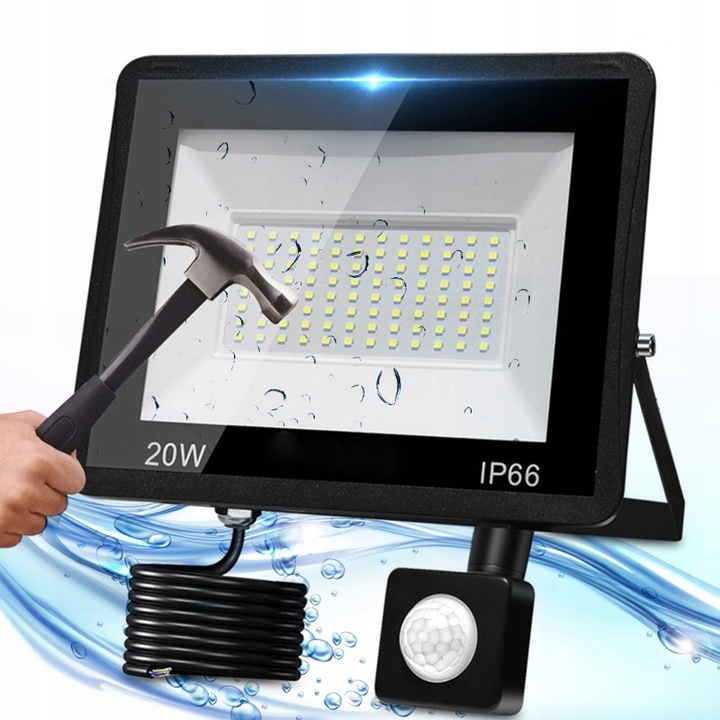 HALOGEN Naświetlacz LED z CZUJNIKIEM RUCHU SZKŁO HARTOWANE Lampa SLIM