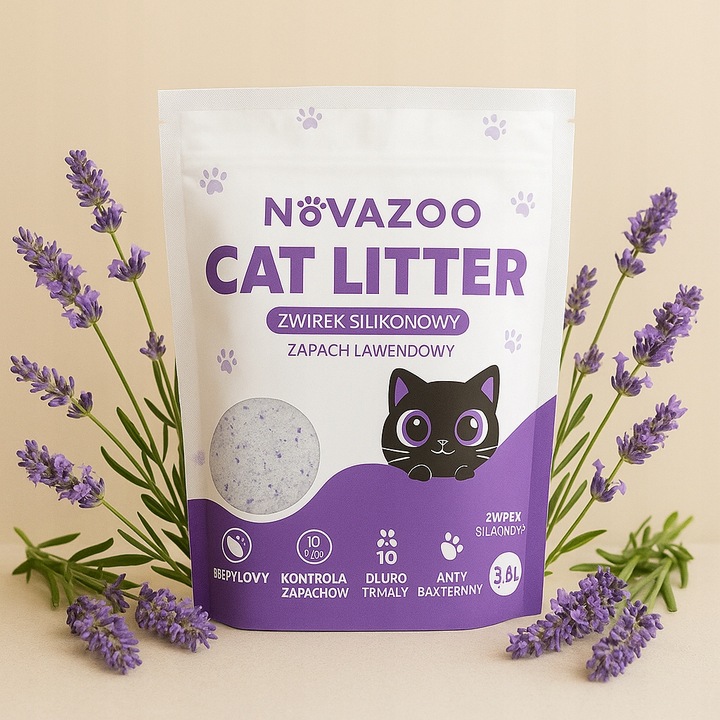 8x ŻWIREK SILIKONOWY LAWENDOWY BEZPYŁOWY PREMIUM DLA KOTA NOVAZOO 3.8L