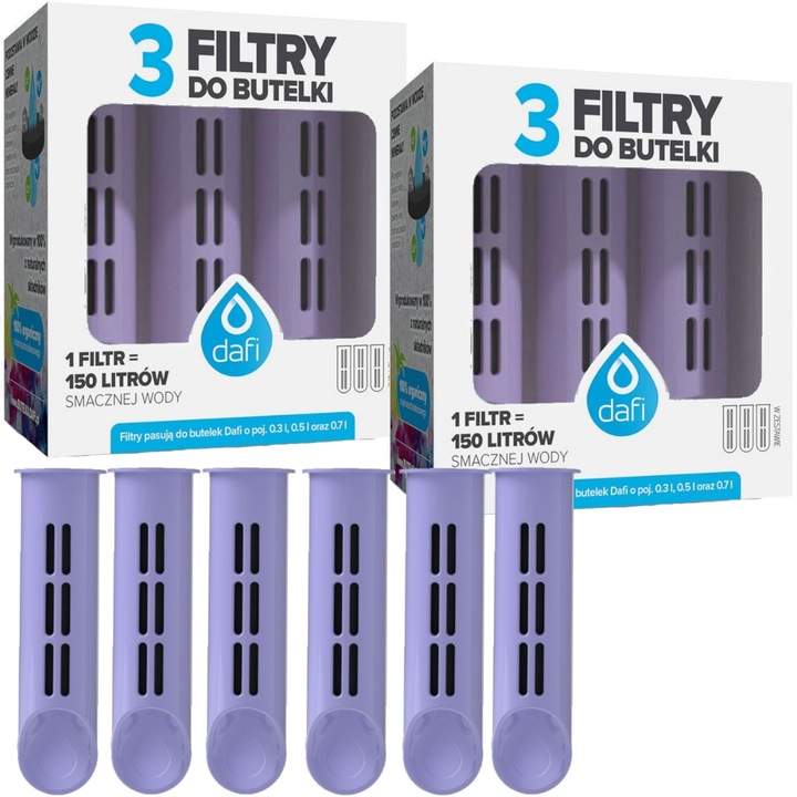 6 Wkładów filtrujących filtr do butelki DAFI SOFT SOLID Lawendowe