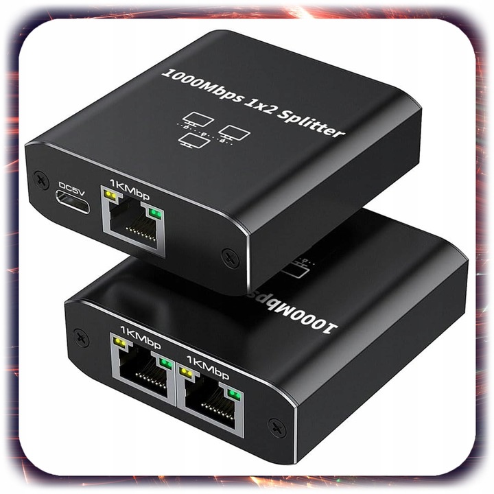 SPLITTER LAN 1x2 SWITCH ROZDZIELACZ ADAPTER 2xRJ45 ETHERNET 1000Mbps 1GB