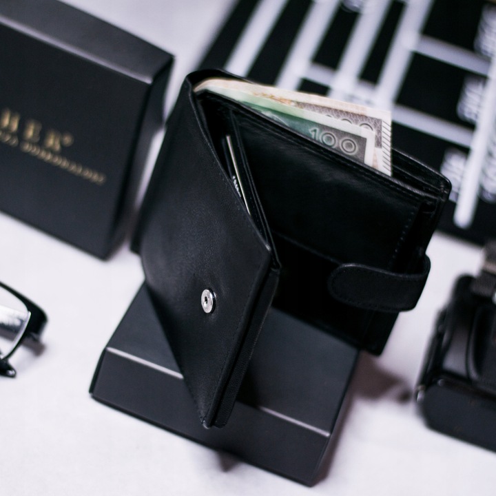 SEPHER Portfel 100% Skórzany Męski CZARNY zatrzask