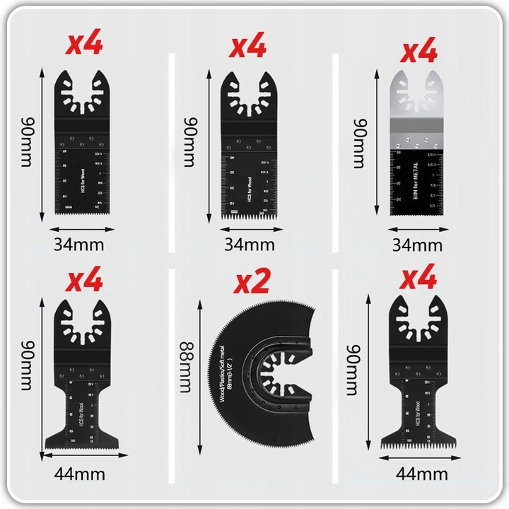 Brzeszczoty oscylacyjne 24szt do narzędzia wielofunkcyjnego drewno