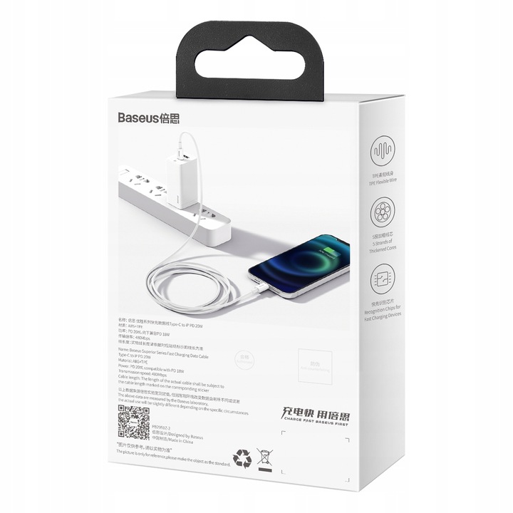 BASEUS KABEL DO TELEFONU IPHONE PRZEWÓD USB TYPU C DO LIGHTNING PD 20W 1.5M