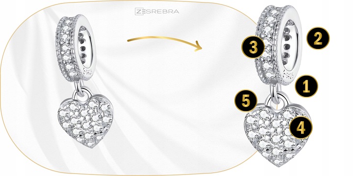 CHARMS WISZĄCE SERCE srebro 925 koralik zawieszka z cyrkoniami srebrna S925