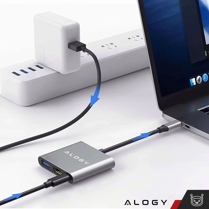 Adapter Przejściówka ALOGY 3w1 MHL HUB USB C HDMI PD do MacBook Samsung