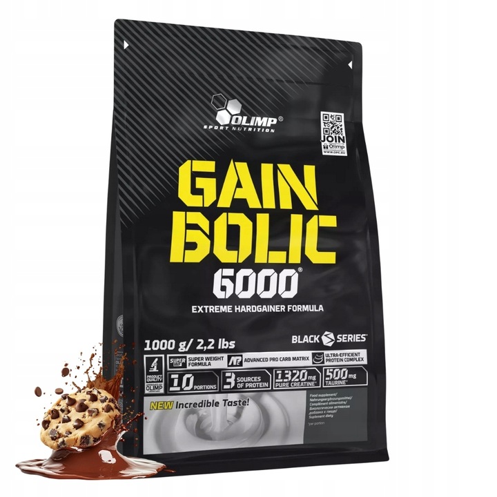 OLIMP GAIN BOLIC 6000 1KG 1000g MOCNY GAINER MASA BIAŁKO WYSOKOBIAŁKOWY