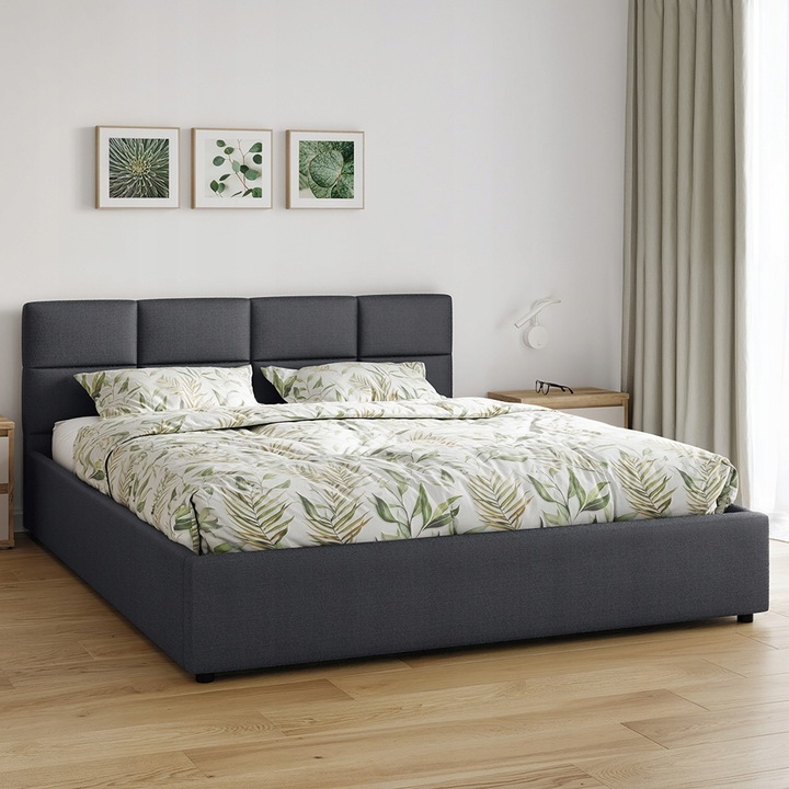 Łóżko tapicerowane 160×200 z pojemnikiem i zagłówkiem Mika szare