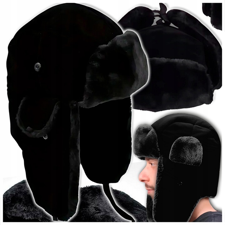 CZAPKA ZIMOWA MĘSKA CIEPŁA Z FUTERKIEM NA ZIMĘ NAUSZNIKI USZATKA