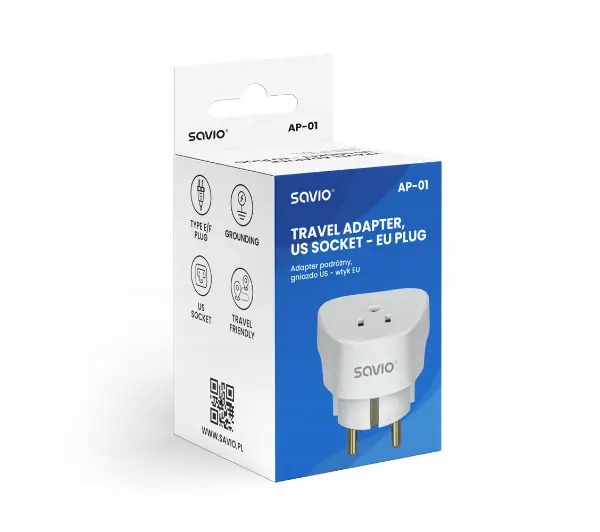 Adapter podróżny Przejciówka USA na EU Gniazdo US Wtyczka EU PL SAVIO