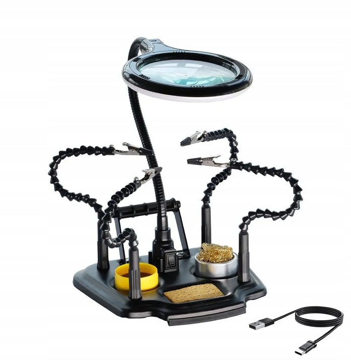 Uchwyt montażowy z lupą trzecia ręka typu pająk podświetlenie LED ZD-11M-3