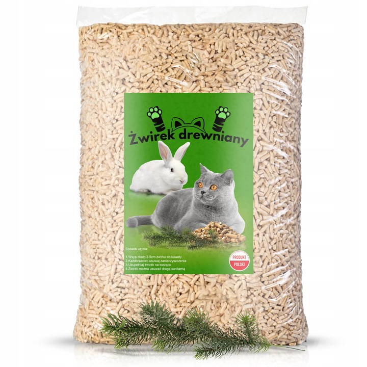 ŻWIREK DREWNIANY DLA KOTA KRÓLIKA ŚWINKI PELLET 15KG JASNY EKOLOGICZNY