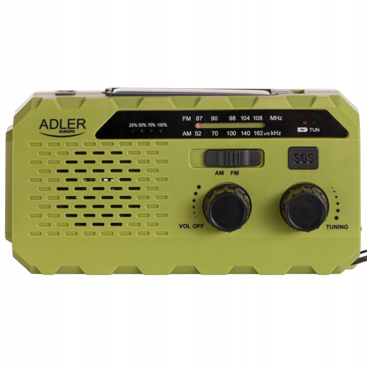 Radio przenośne solarne korbka dynamo latarka USB SOS alarm ADLER