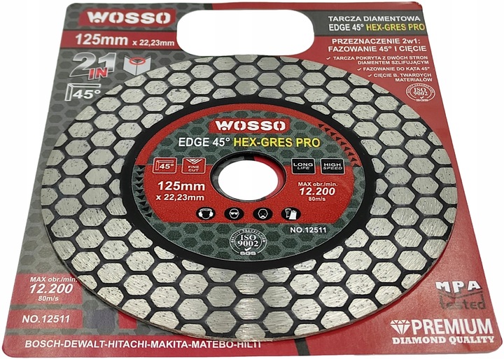 Tarcza DIAMENTOWA 125 do CIECIA pod katem 45 stopni gresu PERFECT Gres