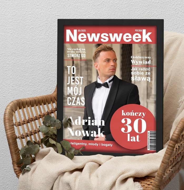 PREZENT na 18, 20, 30, 40, 50, 60 urodziny - OKŁADKA gazety + RAMKA A3