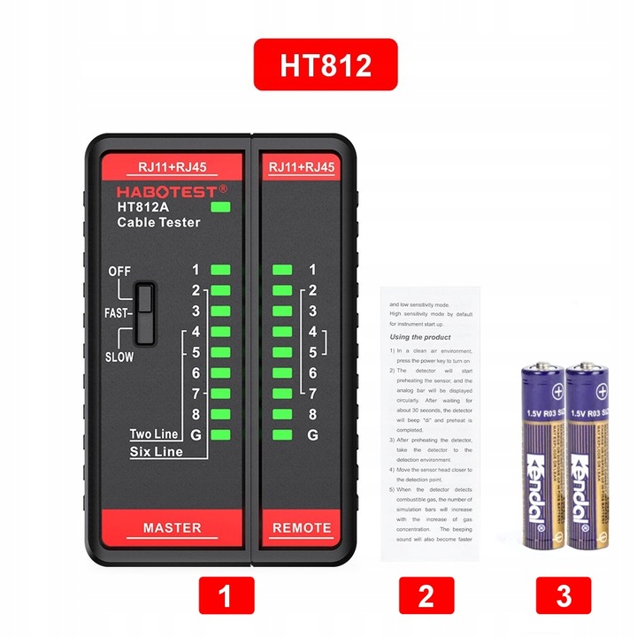 TESTER PRZEWODÓW SIECIOWYCH RJ11 RJ45 LAN SZUKACZ PAR KABLI HABOTEST HT812