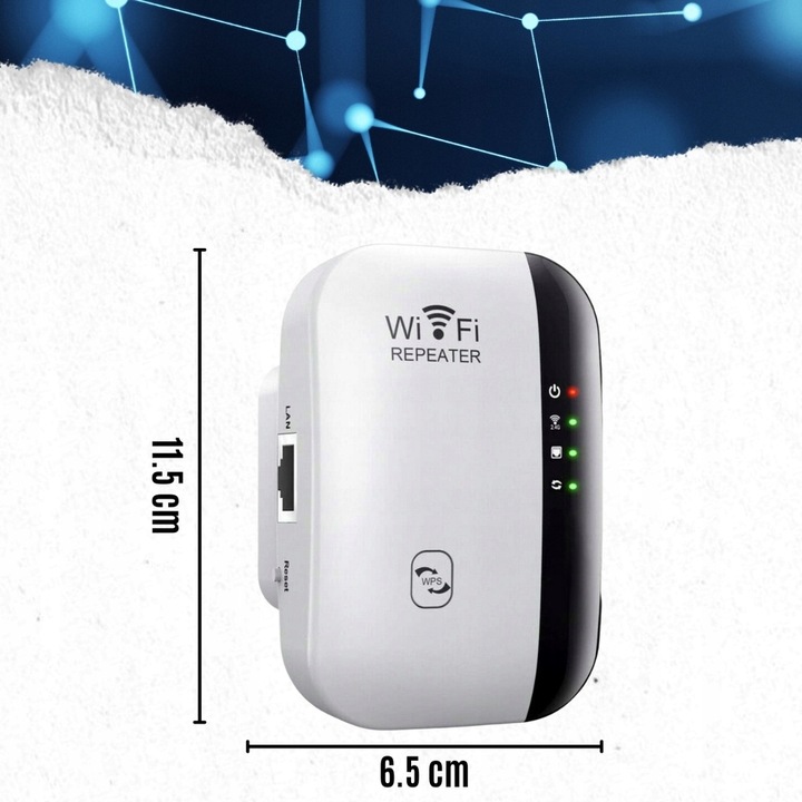 WZMACNIACZ SYGNAŁU Wi-Fi MOCNY REPEATER 300MB/S 2 TRYBY FUNKCJA WPS