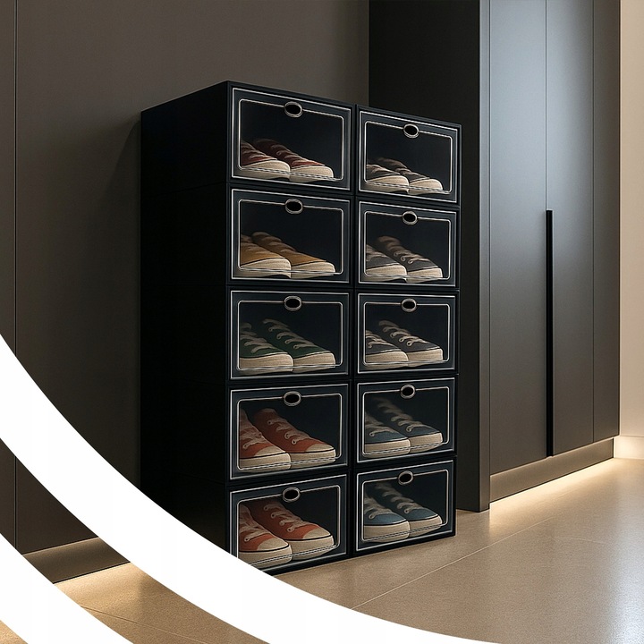 ZESTAW 10X ORGANIZER PUDEŁKA NA BUTY Z KLAPĄ SZAFKA REGAŁ DO SZAFY