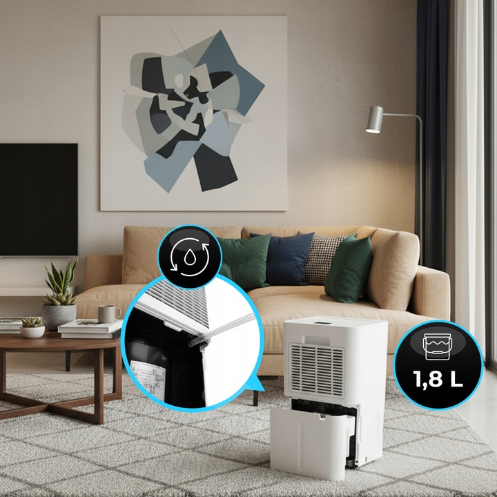 Cichy Osuszacz Powietrza 12L/24H WAVE Pochłaniacz Wilgoci ION+WIFI 40