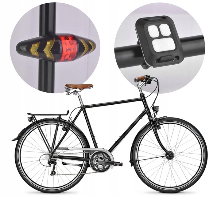 LAMPKA LED Tylna Rowerowa do Roweru Tył KIERUNKOWSKAZY Sterowana Pilotem