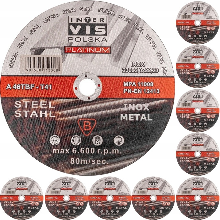 TARCZA DO CIĘCIA METALU 230x2 INOX MOCNE 10 szt