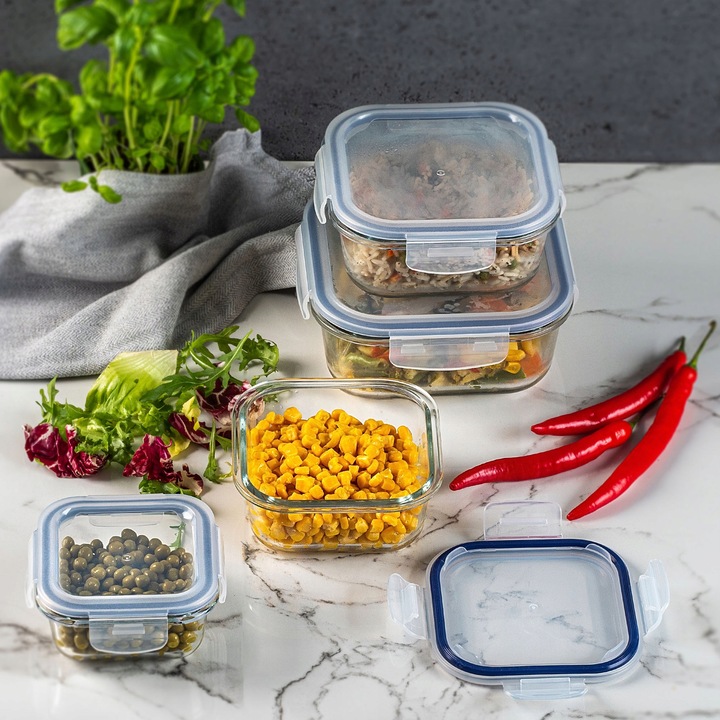 6x SZKLANE POJEMNIKI NA ŻYWNOŚĆ POJEMNIK LUNCHBOX DO LODÓWKI MIKROFALI