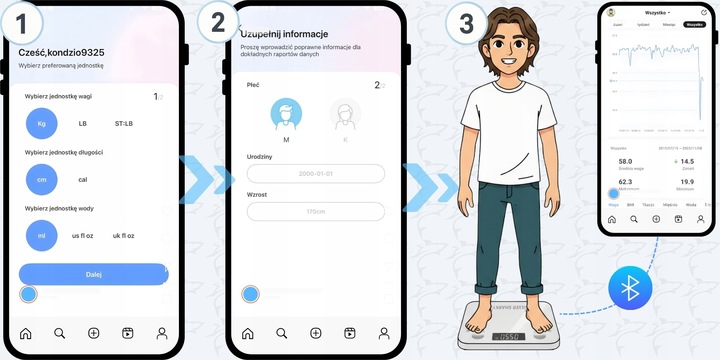 WAGA ŁAZIENKOWA ANALITYCZNA ELEKTRONICZNA SMART+ APLIKACJA PO POLSKU