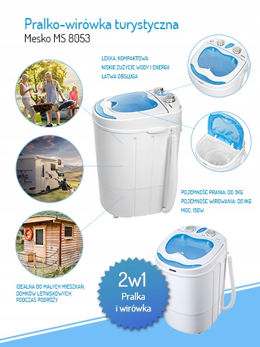 Pralko-wirówka turystyczna MS 8053 - kompaktowa, 3kg, wirowanie