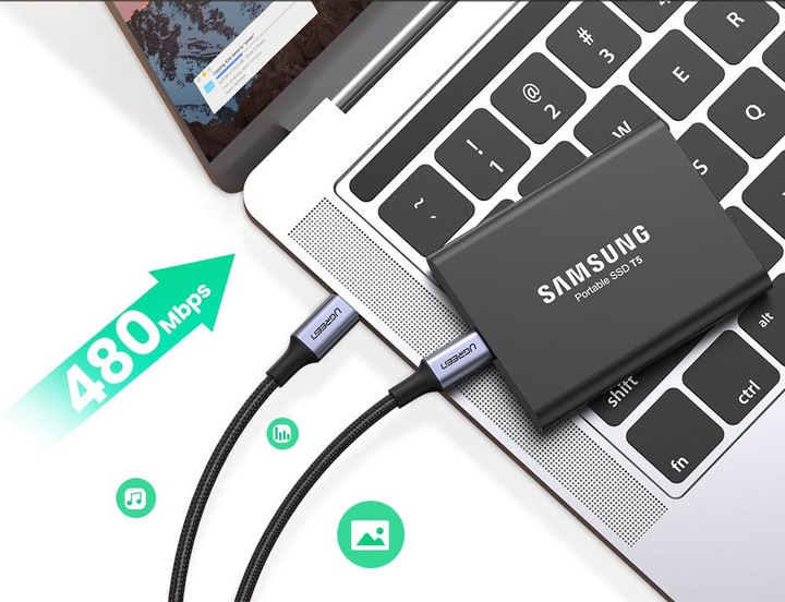 UGREEN MOCNY KABEL PRZEWÓD USB C DO USB-C QC 3.0 PD FCP 100W 5A 480MB/S 3M