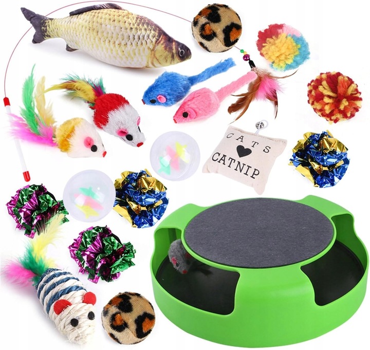 Zestaw 19 zabawek dla kota, drapak z myszą - idealne dla aktywnego