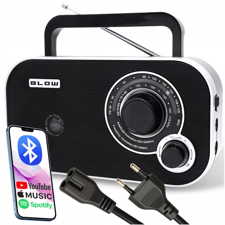 RADIO KUCHENNE RETRO BLUETOOTH USB SD 230V PRZENOŚNE NA BATERIE R6