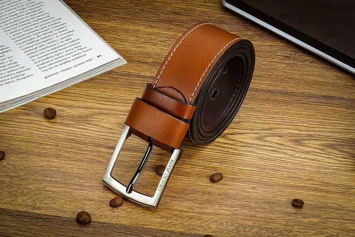 Pasek 110cm Męski Szeroki do SPODNI JEANS Brązowy