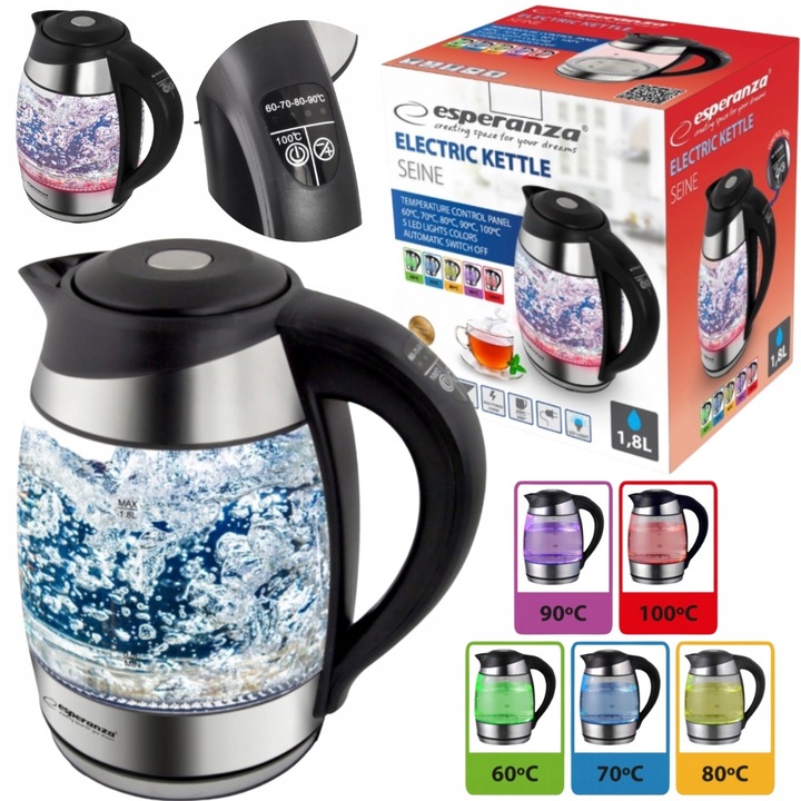 CZAJNIK ELEKTRYCZNY SZKLANY EKK026 ESPERANZA Z REGULACJĄ TEMPERATURY