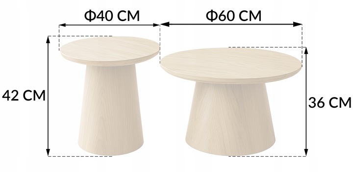 ZESTAW STOLIKÓW KAWOWYCH STYL BOHO SCANDI JAPANDI ZESTAW 2SZT Ø60