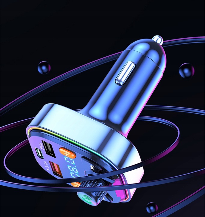 TRANSMITER FM BLUETOOTH 5.0 ŁADOWARKA QC 3.0 PD 20W RGB 2x USB USB-C