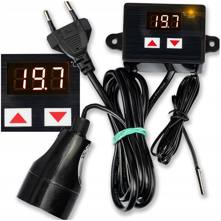TERMOSTAT ELEKTRONICZNY REGULATOR TEMPERATURY Z GNIAZDKIEM I WTYCZKĄ 230V