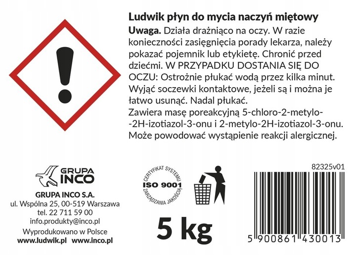 LUDWIK Płyn do mycia naczyń miętowy 5 kg
