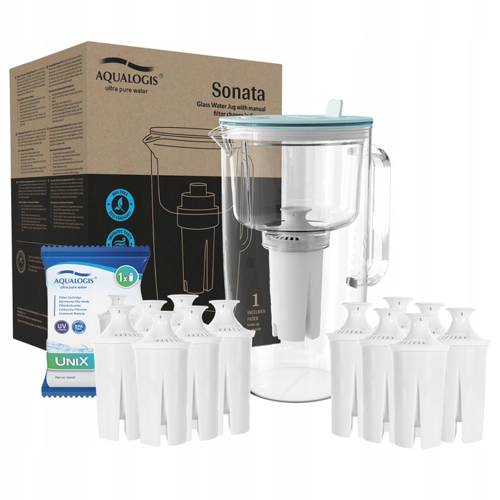 Dzbanek Filtrujący Szklany Aqualogis Sonata Niebieski + 12 wkładów