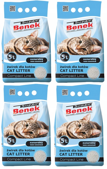 Drobny Żwirek dla kota Super Benek Compact 20L Drobnoziarnisty Zbrylający