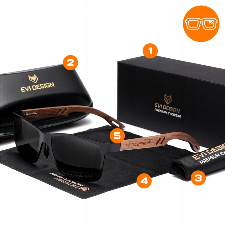 OKULARY PRZECIWSŁONECZNE męskie POLARYZACYJNE drewniane NERDY UV400 +