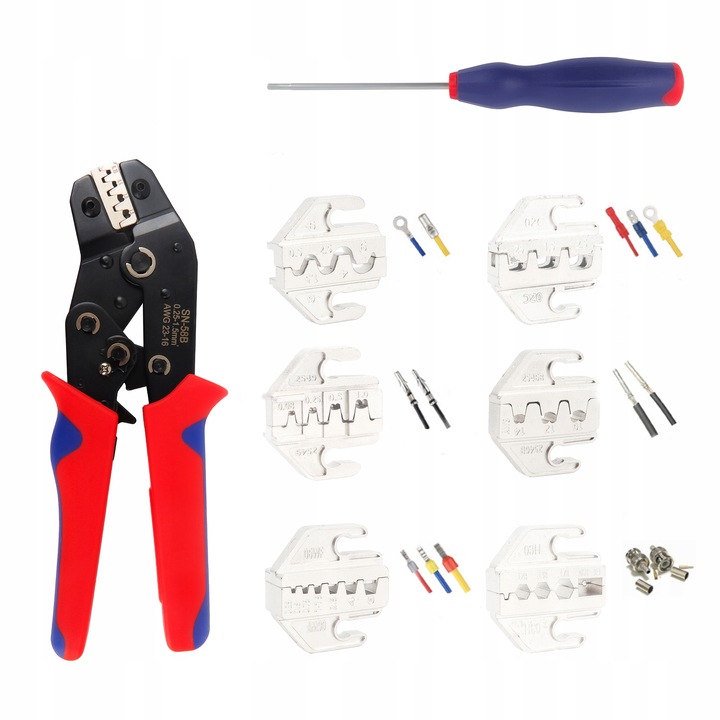 ZESTAW ZACISKARKA KONEKTORÓW 6 MATRYC PRASKA KABLI ZACISKARKA